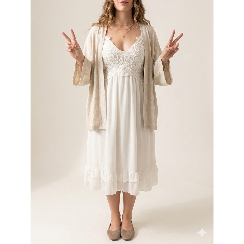 Feager White Lace Boho Fairy Midi Dress XL NWT Crisscross Adjustable Straps